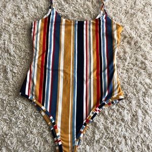Multi color strip body suit